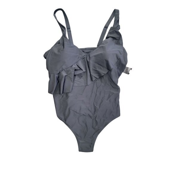 Women's Black Ruffle One-Piece Swimsuit With Adjustable Straps 20W - Picture 3 of 8